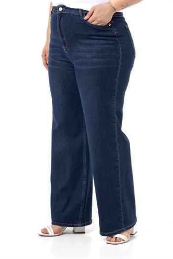 Plus Size High Waist Wide Leg Navy Blue Denim Trousers