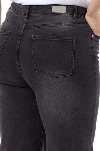 Plus Size High Waist Wide Leg Anthracite Denim Trousers