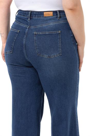 Plus Size High Waist Wide Leg Blue Denim Trousers