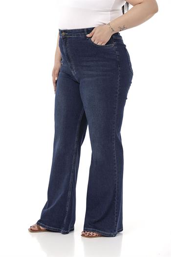 Plus Size High Waist Flared Navy Blue Denim Trousers