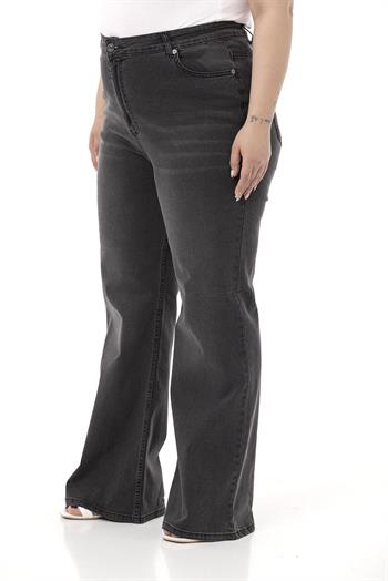 Plus Size High Waist Flared Anthracite Denim Trousers