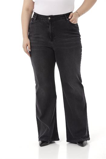 Plus Size High Waist Flared Black Denim Trousers