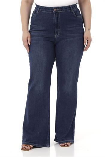 Plus Size High Waist Flared Navy Blue Denim Trousers