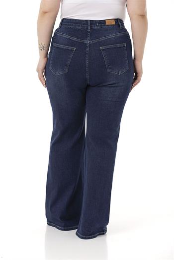 Plus Size High Waist Flared Navy Blue Denim Trousers