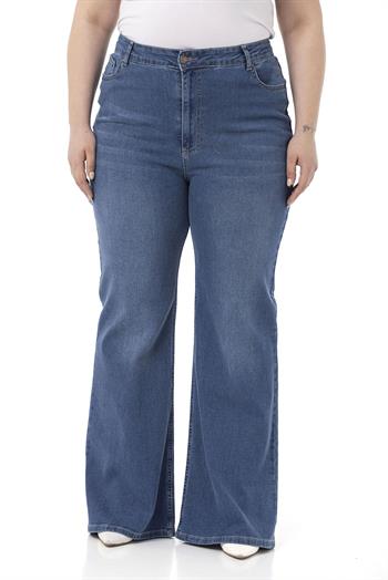 Plus Size High Waist Flared Blue Denim Trousers