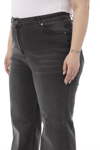 Plus Size High Waist Flared Anthracite Denim Trousers