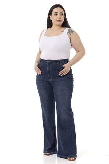 Plus Size High Waist Flared Navy Blue Denim Trousers