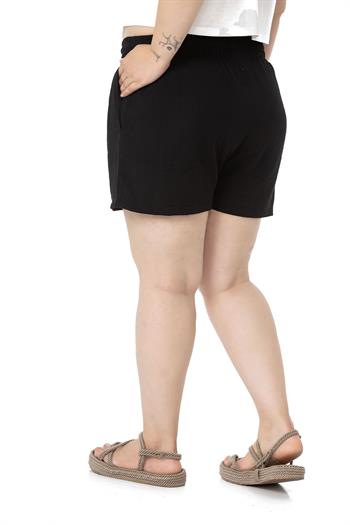 Plus Size Black Shorts with Elastic Waist and Side Pockets