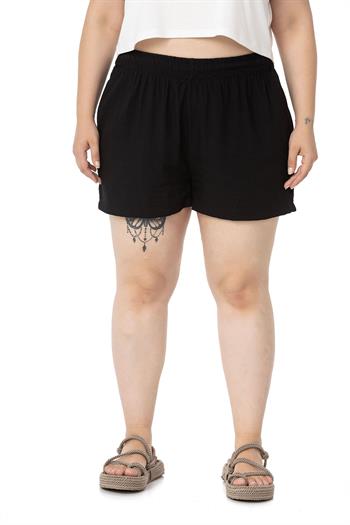 Plus Size Black Shorts with Elastic Waist and Side Pockets