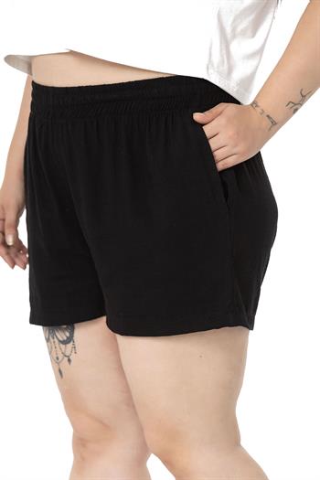 Plus Size Black Shorts with Elastic Waist and Side Pockets