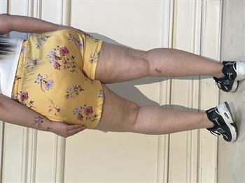 Plus Size Satin Yellow Shorts with Elastic Waist and Side Pockets