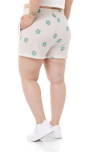 Plus Size Elastic Waist Linen Patterned Double Pocket Shorts Green