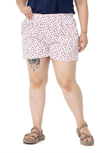 Plus Size Elastic Waist Small Floral Double Pocket Shorts White