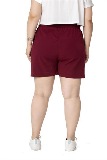 Plus Size Burgundy Shorts with Side and Back Elastic Waist Pockets
