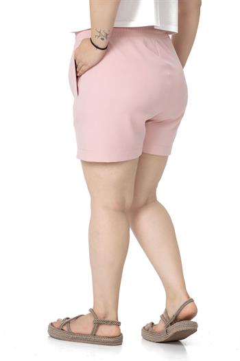 Plus Size Light Pink Shorts with Side and Back Elastic Waist Pockets