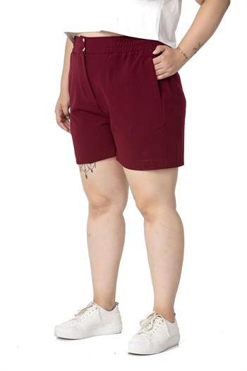 Plus Size Burgundy Shorts with Side and Back Elastic Waist Pockets