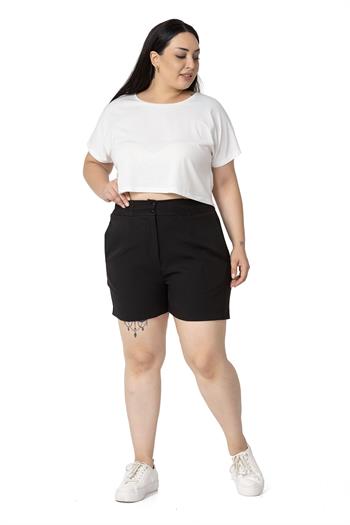 Plus Size Black Shorts with Side and Back Elastic Waist Pockets