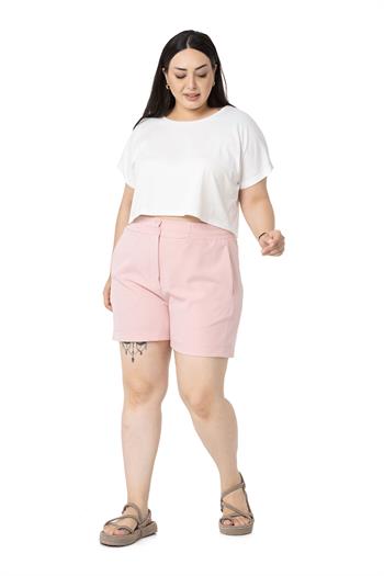 Plus Size Light Pink Shorts with Side and Back Elastic Waist Pockets