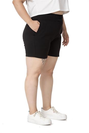 Plus Size Black Shorts with Side and Back Elastic Waist Pockets