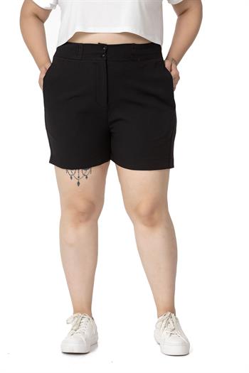 Plus Size Black Shorts with Side and Back Elastic Waist Pockets