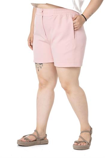Plus Size Light Pink Shorts with Side and Back Elastic Waist Pockets