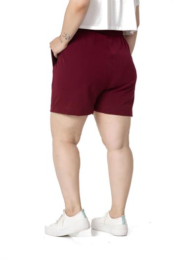 Plus Size Burgundy Shorts with Side and Back Elastic Waist Pockets