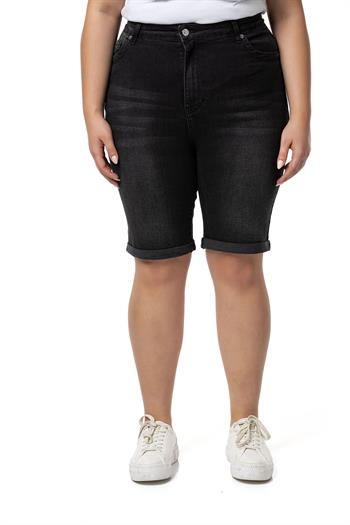 Plus Size Fold Folded Five Pocket Denim Black Shorts