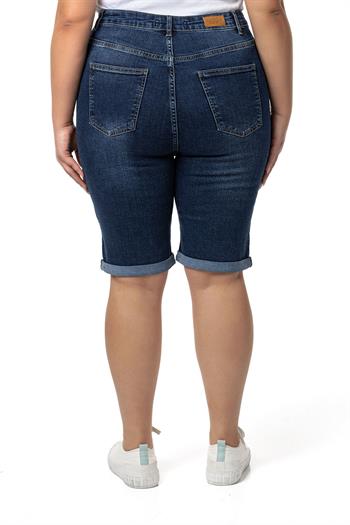 Plus Size Fold Folded Five Pocket Denim Navy Blue Shorts
