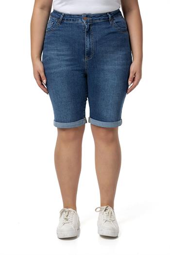 Plus Size Fold Folded Five Pocket Denim Blue Shorts