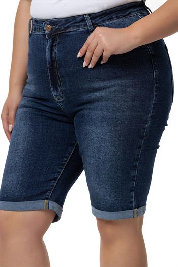 Plus Size Fold Folded Five Pocket Denim Navy Blue Shorts