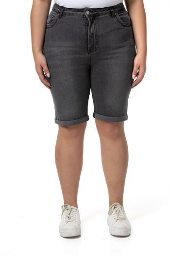 Plus Size Fold Folded Five Pocket Denim Anthracite Shorts