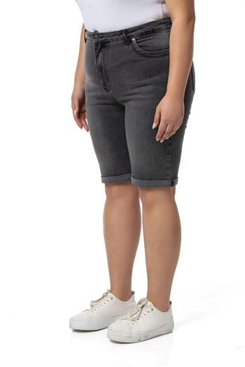 Plus Size Fold Folded Five Pocket Denim Anthracite Shorts