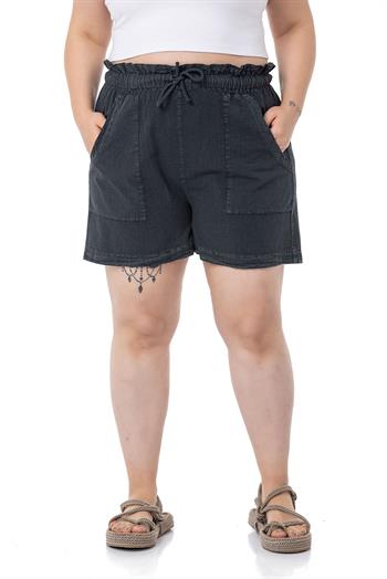 Plus Size Black Shorts with Dyed Pockets Elastic and Drawstring Waist Relaxed Cut