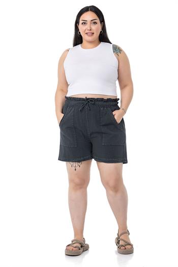 Plus Size Black Shorts with Dyed Pockets Elastic and Drawstring Waist Relaxed Cut