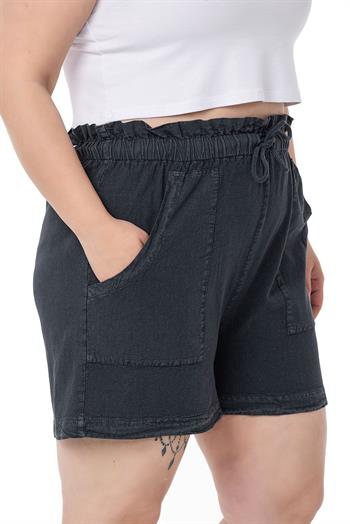 Plus Size Black Shorts with Dyed Pockets Elastic and Drawstring Waist Relaxed Cut