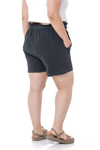 Plus Size Black Shorts with Dyed Pockets Elastic and Drawstring Waist Relaxed Cut