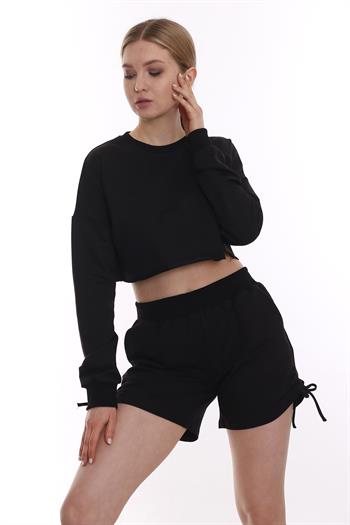 Crop Siyah Sweatshirt