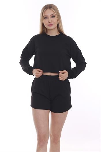 Crop Siyah Sweatshirt