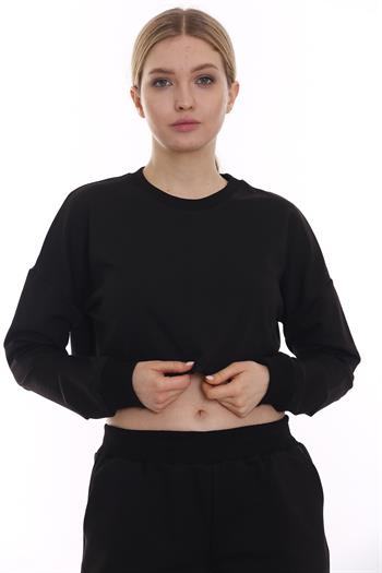 Crop Siyah Sweatshirt