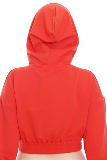 DISENTIS MODEST Kapüşonlu Uzun Kollu Balıkçı Yaka Crop Turuncu Sweatshirt