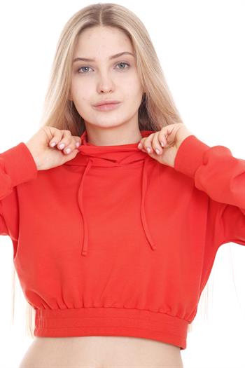 DISENTIS MODEST Kapüşonlu Uzun Kollu Balıkçı Yaka Crop Turuncu Sweatshirt