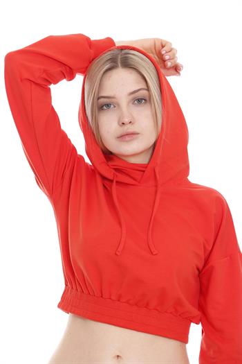 DISENTIS MODEST Kapüşonlu Uzun Kollu Balıkçı Yaka Crop Turuncu Sweatshirt