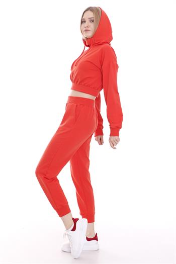 DISENTIS MODEST Kapüşonlu Uzun Kollu Balıkçı Yaka Crop Turuncu Sweatshirt