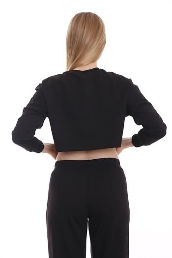 Uzun Kollu Crop Siyah Sweatshirt