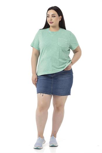 Plus Size Piece Dyed Crew Neck Curved Slit Green T-shirt