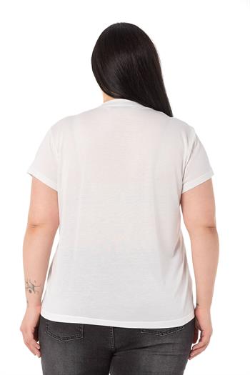 Plus Size Text Printed Crew Neck White T-shirt