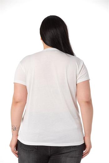 Büyük Beden Yelken Baskılı Bisiklet Yaka Beyaz T-shirt