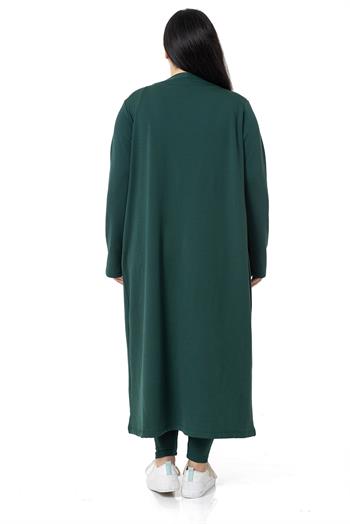 Büyük Beden Fitilli Crop Body Tayt Hırka Üçlü Zümrüt Takım