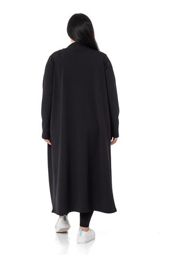 Büyük Beden Fitilli Crop Body Tayt Hırka Üçlü Siyah Takım