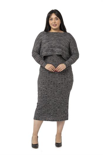 Büyük Beden Triko Elbise Bluz Siyah İkili Takım 